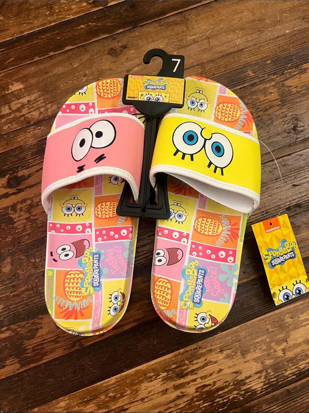 SpongeBob Squarepants Slide Sandals in Pink & Yellow with Character Print